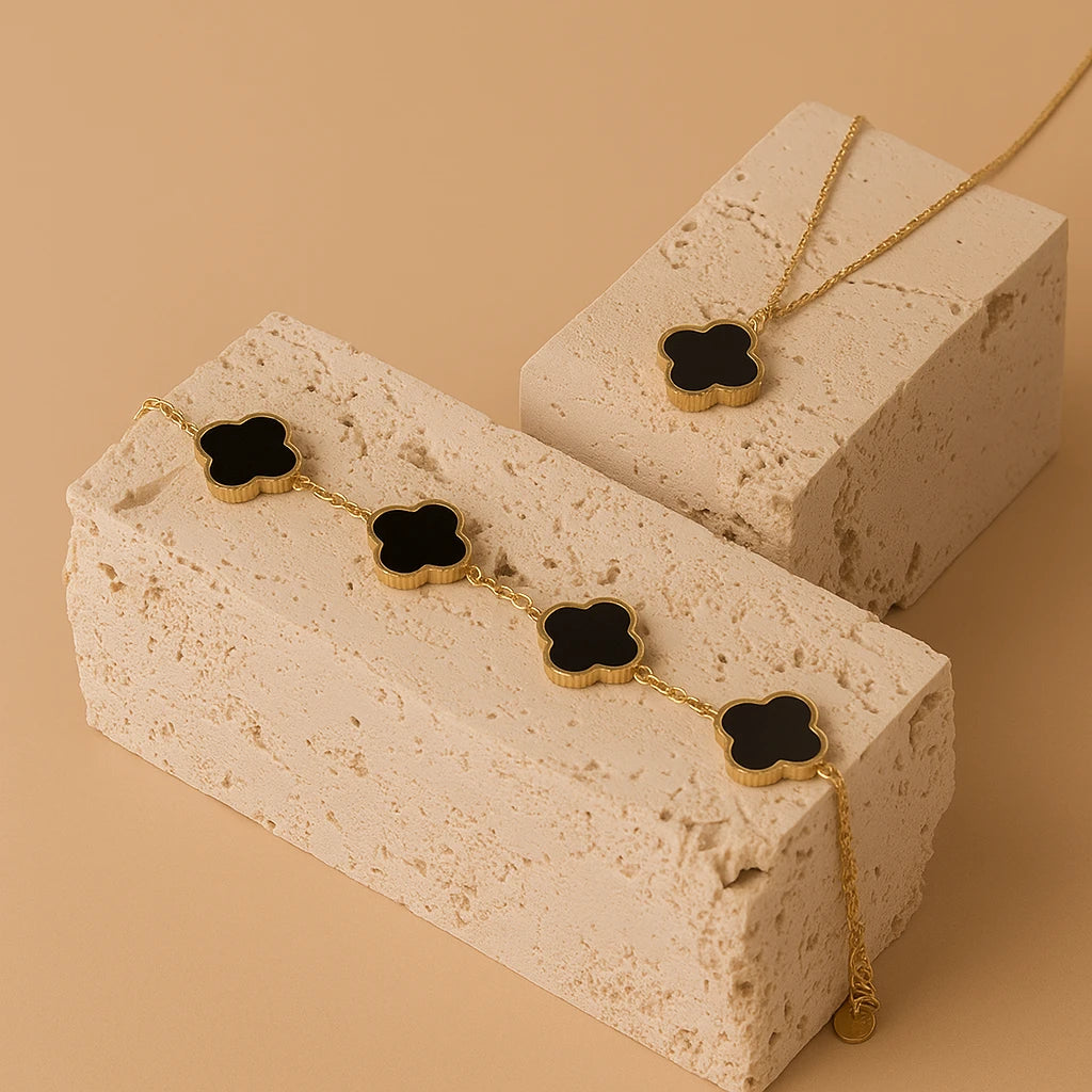 Schwarzes Kleeblatt-Luxusarmband