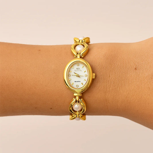 Goldene Perlen-Vintage-Uhr