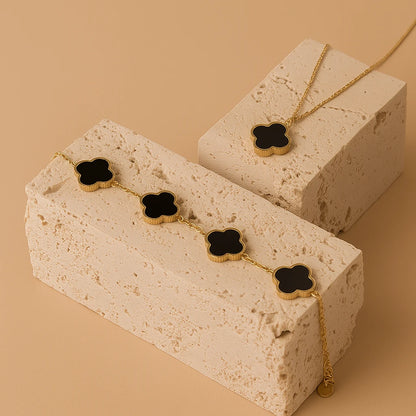 Schwarzes Kleeblatt-Luxusarmband